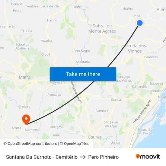 Santana Da Carnota - Cemitério to Pero Pinheiro map