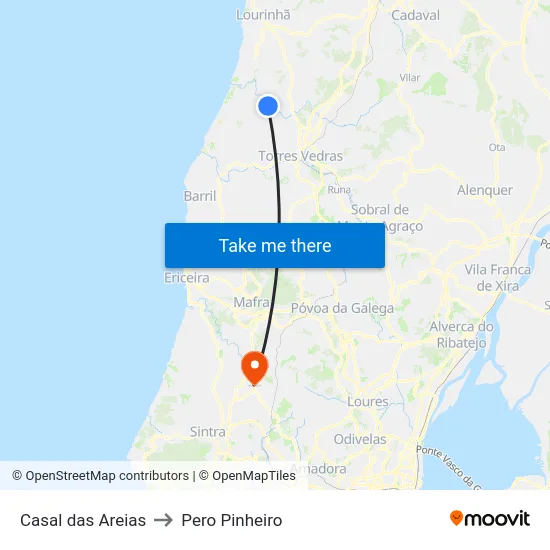 Casal das Areias to Pero Pinheiro map