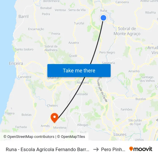 Runa - Escola Agrícola Fernando Barros Leal to Pero Pinheiro map