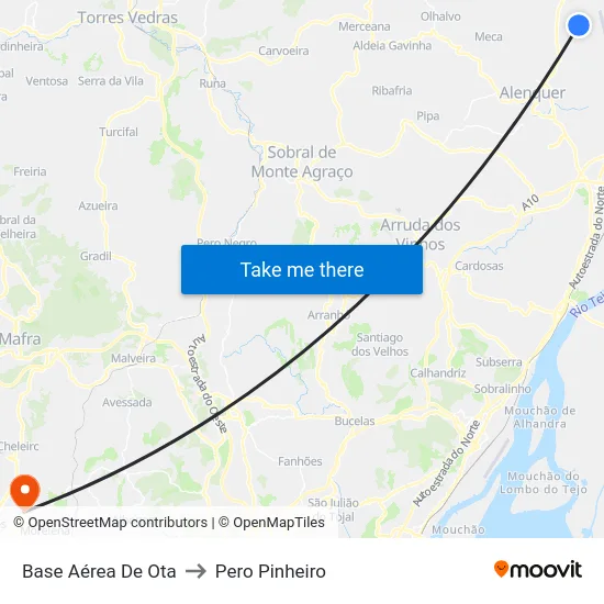 Base Aérea De Ota to Pero Pinheiro map