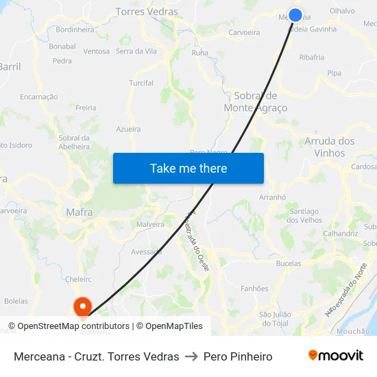 Merceana - Cruzt. Torres Vedras to Pero Pinheiro map