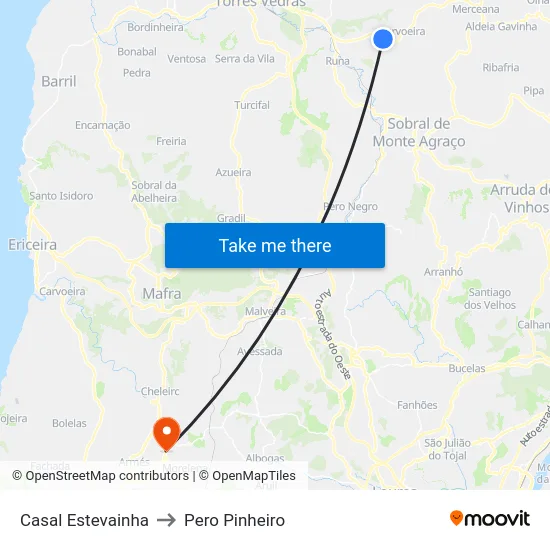 Casal Estevainha to Pero Pinheiro map