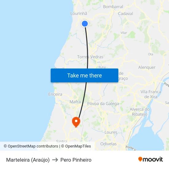 Marteleira (Araújo) to Pero Pinheiro map