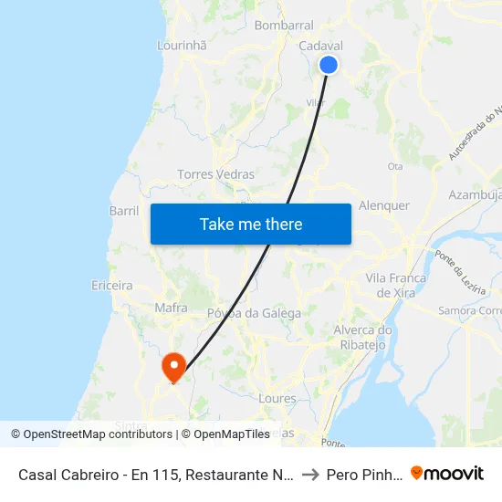 Casal Cabreiro - En 115, Restaurante Ninho Rato to Pero Pinheiro map
