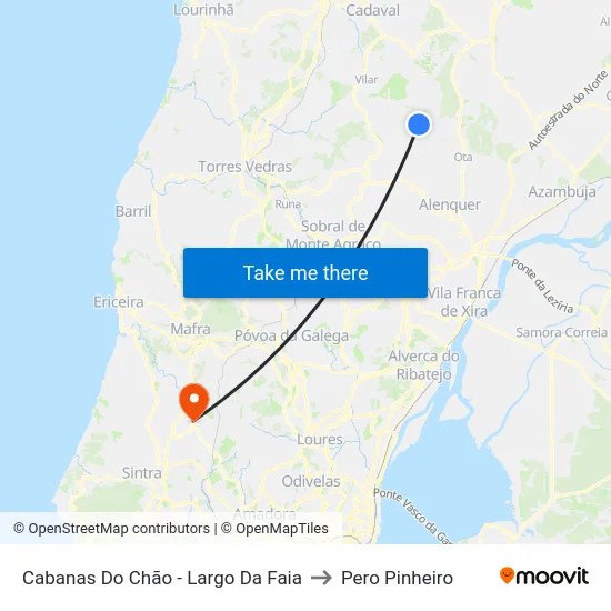 Cabanas Do Chão - Largo Da Faia to Pero Pinheiro map