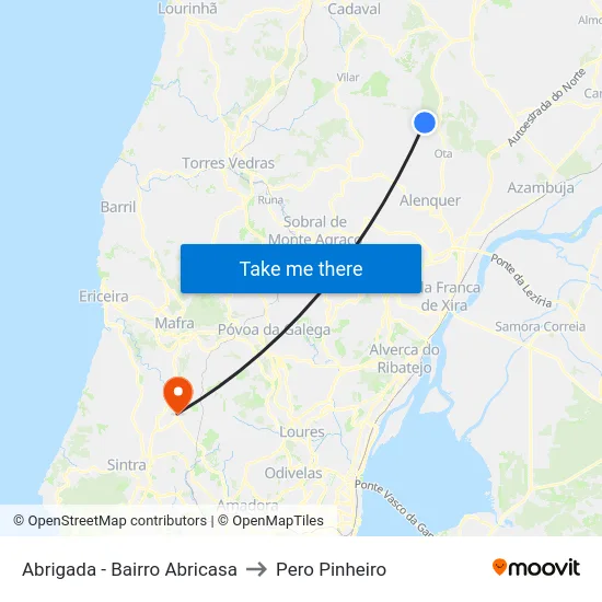 Abrigada - Bairro Abricasa to Pero Pinheiro map