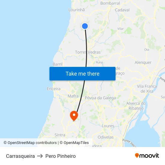 Carrasqueira to Pero Pinheiro map