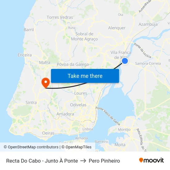 Recta Do Cabo - Junto À Ponte to Pero Pinheiro map