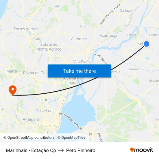 Marinhais - Estação Cp to Pero Pinheiro map
