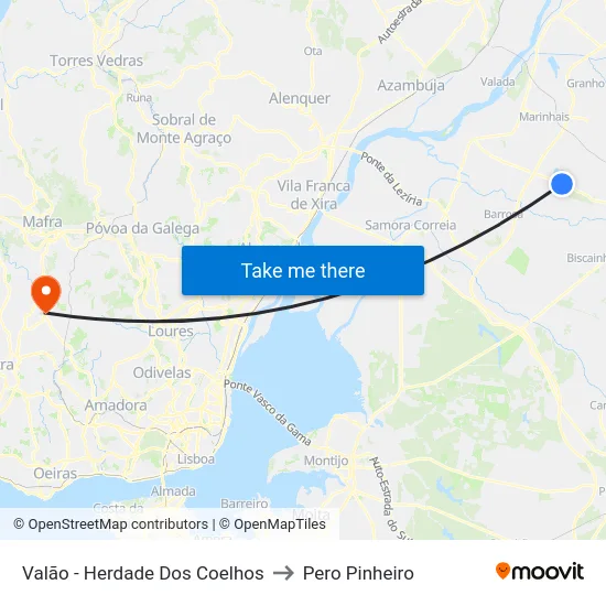 Valão - Herdade Dos Coelhos to Pero Pinheiro map
