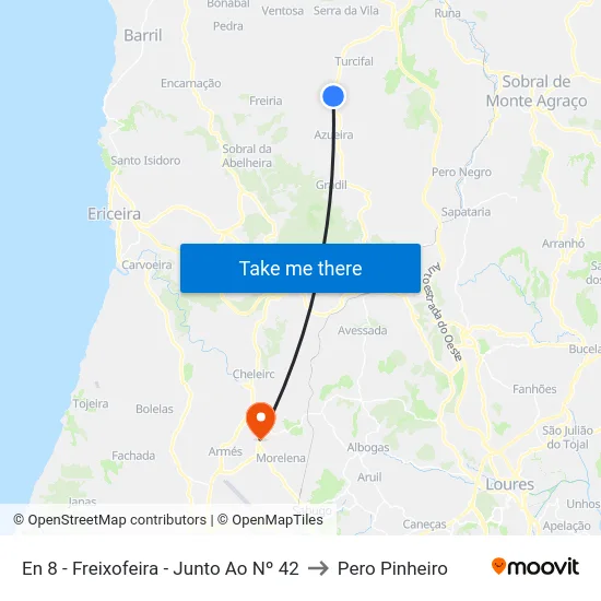 En 8 - Freixofeira - Junto Ao Nº 42 to Pero Pinheiro map