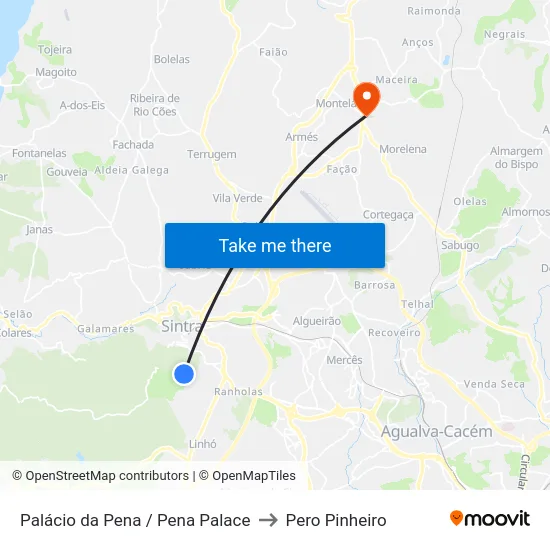 Palácio da Pena / Pena Palace to Pero Pinheiro map