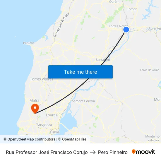 Rua Professor José Francisco Corujo to Pero Pinheiro map