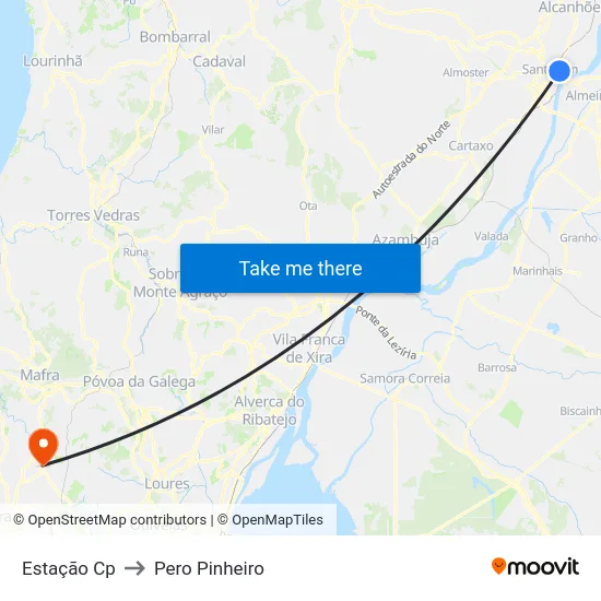 Estação Cp to Pero Pinheiro map