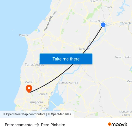 Entroncamento to Pero Pinheiro map