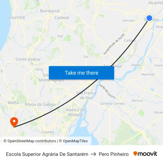 Escola Superior Agrária De Santarém to Pero Pinheiro map