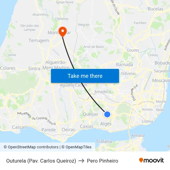 Outurela (Pav. Carlos Queiroz) to Pero Pinheiro map