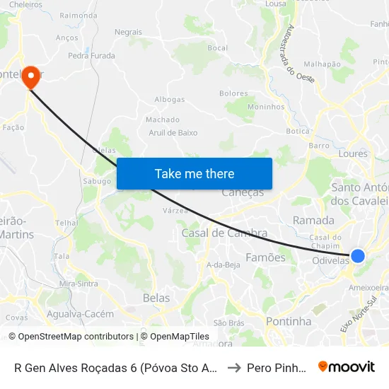 R Gen Alves Roçadas 6 (Póvoa Sto Adrião) to Pero Pinheiro map