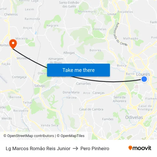 Lg Marcos Romão Reis Junior to Pero Pinheiro map