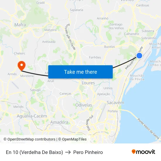 En 10 (Verdelha De Baixo) to Pero Pinheiro map