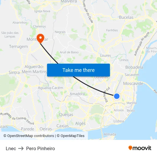 Lnec to Pero Pinheiro map