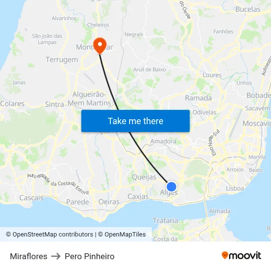 Miraflores to Pero Pinheiro map