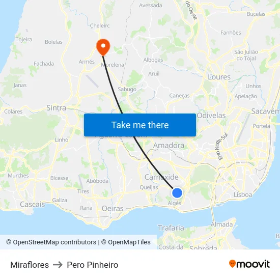 Miraflores to Pero Pinheiro map