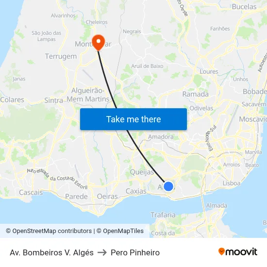 Av. Bombeiros V. Algés to Pero Pinheiro map