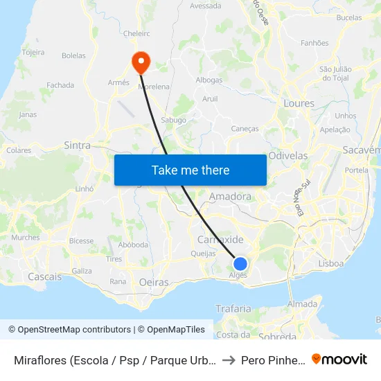 Miraflores (Escola / Psp / Parque Urbano) to Pero Pinheiro map