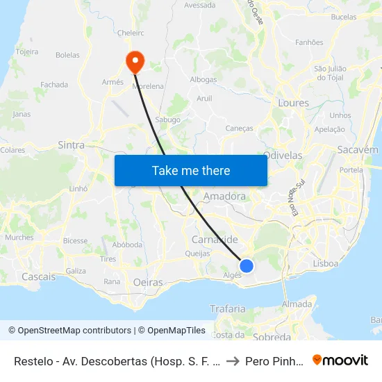 Restelo - Av. Descobertas (Hosp. S. F. Xavier) to Pero Pinheiro map