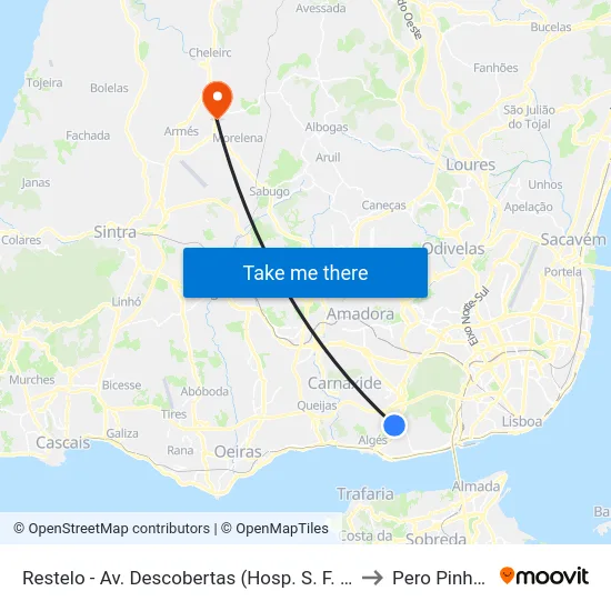 Restelo - Av. Descobertas (Hosp. S. F. Xavier) to Pero Pinheiro map