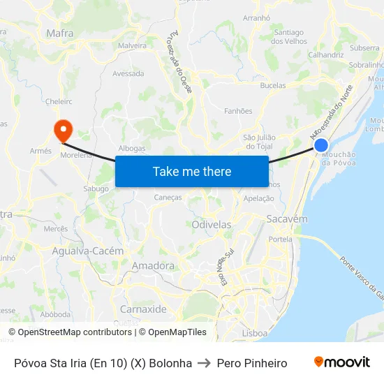 Póvoa Sta Iria (En 10) (X) Bolonha to Pero Pinheiro map