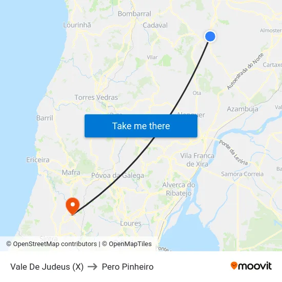 Vale De Judeus (X) to Pero Pinheiro map