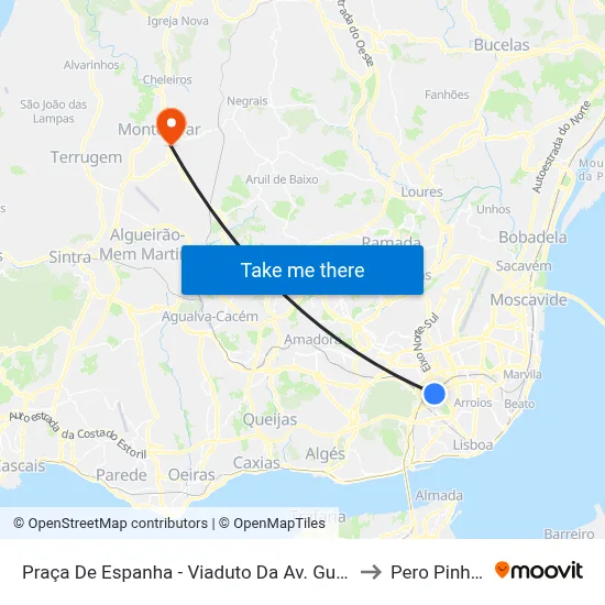 Praça De Espanha - Viaduto Da Av. Gulbenkian to Pero Pinheiro map