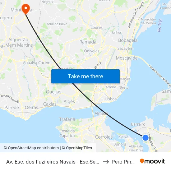 Av. Esc. dos Fuzileiros Navais - Esc.Sec.StºAndré to Pero Pinheiro map