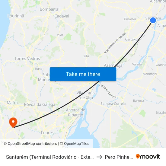 Santarém (Terminal Rodoviário - Exterior) to Pero Pinheiro map