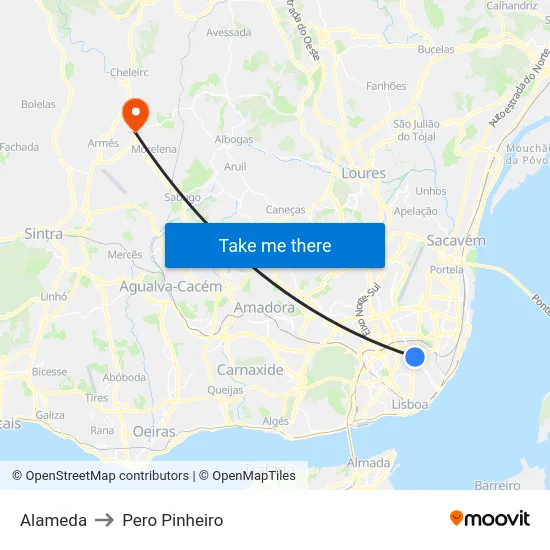 Alameda to Pero Pinheiro map