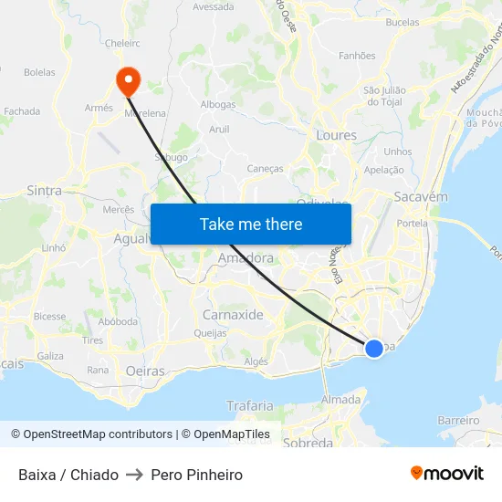 Baixa / Chiado to Pero Pinheiro map