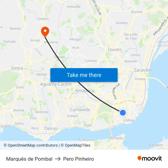 Marquês de Pombal to Pero Pinheiro map