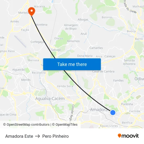 Amadora Este to Pero Pinheiro map