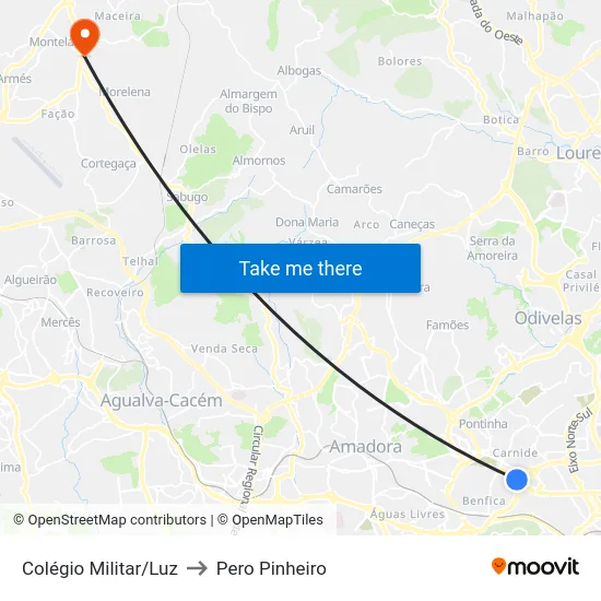 Colégio Militar/Luz to Pero Pinheiro map