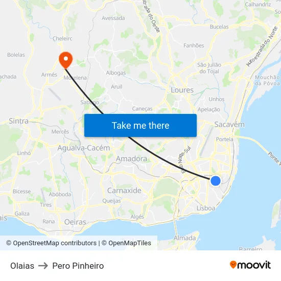 Olaias to Pero Pinheiro map