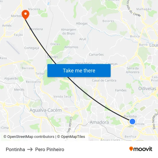 Pontinha to Pero Pinheiro map