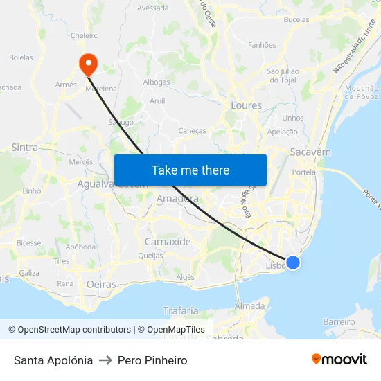 Santa Apolónia to Pero Pinheiro map