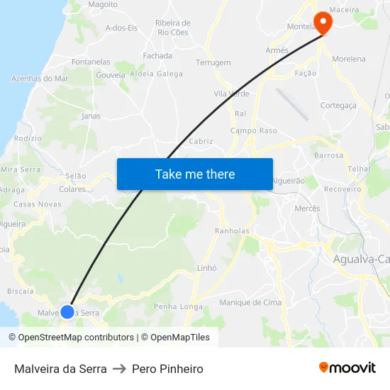 Malveira da Serra to Pero Pinheiro map