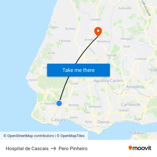 Hospital de Cascais to Pero Pinheiro map