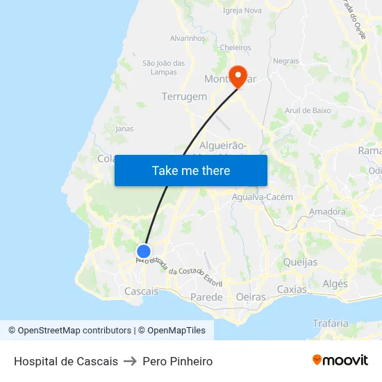 Hospital de Cascais to Pero Pinheiro map