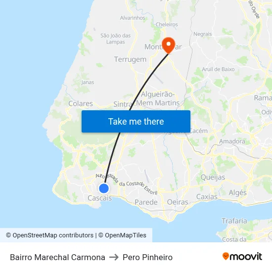 Bairro Marechal Carmona to Pero Pinheiro map