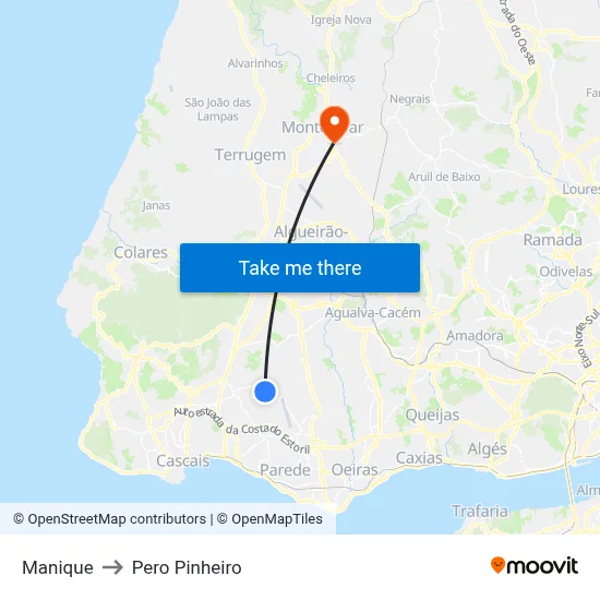 Manique to Pero Pinheiro map