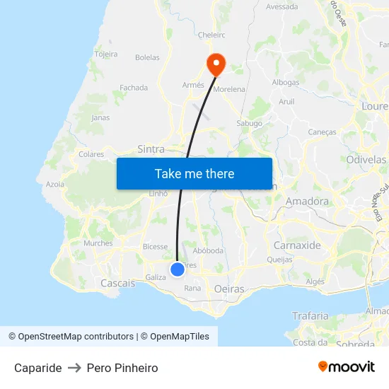 Caparide to Pero Pinheiro map